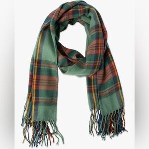 NWT Tickled Pink Women's Green Classic Tartan Plaid Scarf with Fringe